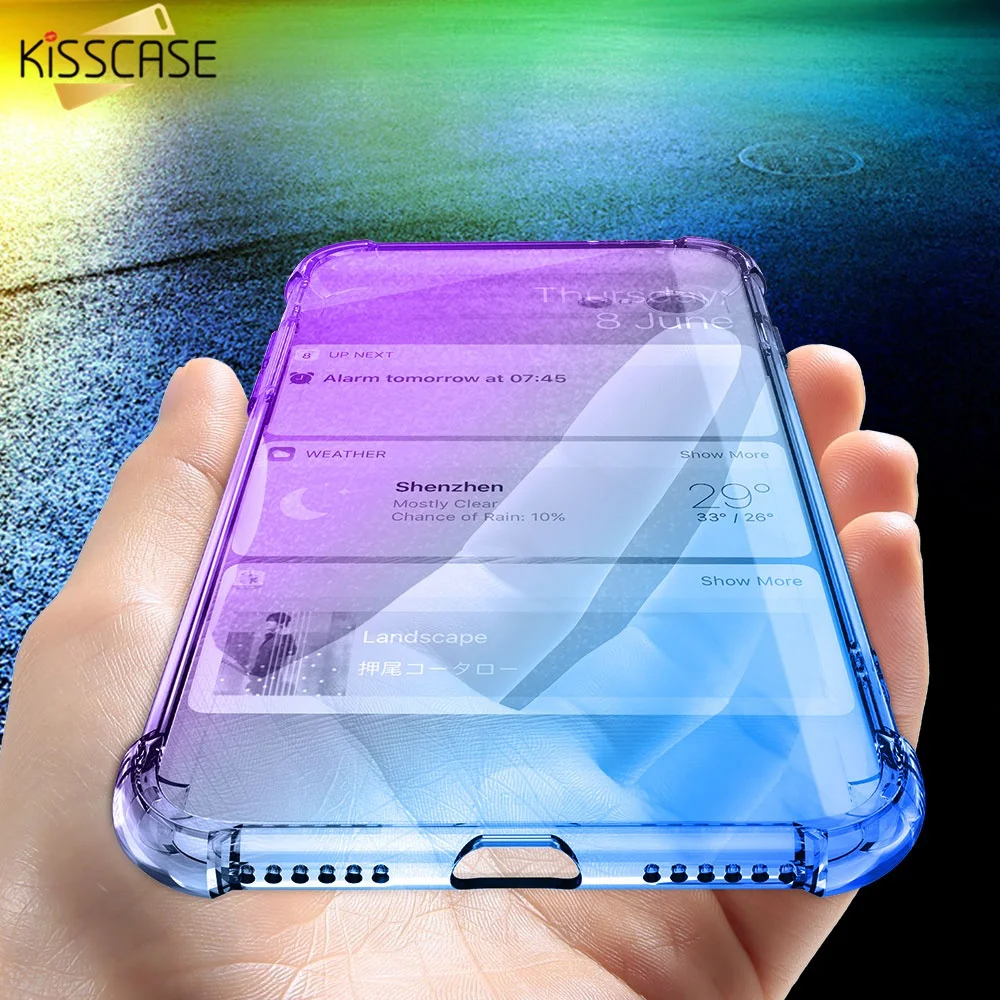 Ударопрочный чехол KISSCASE для iPhone X 7 8 Plus прозрачный мягкий из ТПУ с градиентом 6 6S