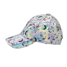 Fashion Print Colorful PU Unicorn Caps Bright Rainbow Cap Leather Adjustable Baseball Caps For Men Women's Visor Cap