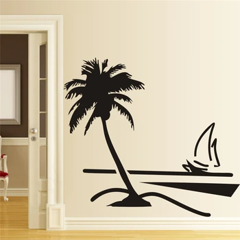 

beach sailboat coconut palm tree wall stickers for living room home decoration diy stickers removable art vinyl black