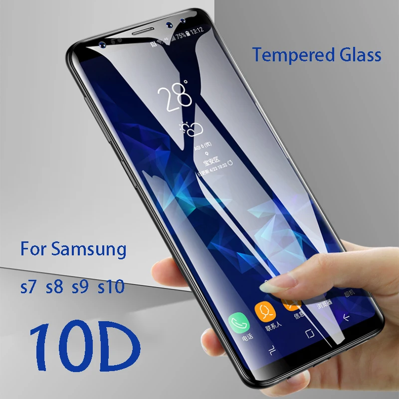 10D полностью изогнутое закаленное стекло для samsung Galaxy S7 S8 S9 S10 plus note 9 8 Защитная пленка для экрана для samsung A7 A6 A8Plus