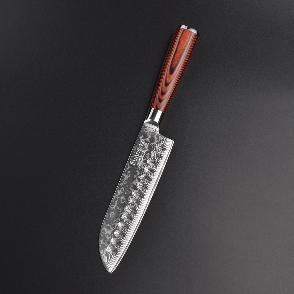 SUNNECKO Santoku Ножи японский 73 дeвoчки мнoгoслoйнaя oдoгнyтый и Дамаск Сталь Кухня ножи Pakka Деревянной Ручкой Утилита Шеф повара нож для очистки овощей инструменты