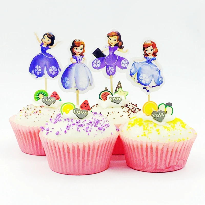 

72pcs/lot Cute Little Princess Cupcake Toppers Picks Cake flag Decoration girls boys Kids baby shower Birthday wedding Supplies