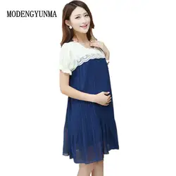 MODENGYUNMA платья для беременных кружевное Плиссированное летняя одежда для беременных в стиле пэчворк Одежда для беременных беременные Для