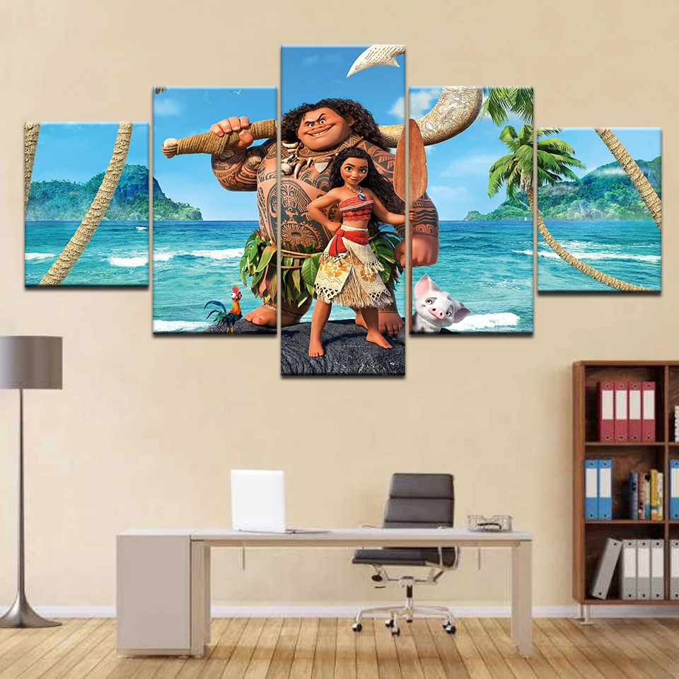 

5Piece Canvas Print Moana Painting Movie Poster Brave Maui Moana Wall Frame Pictures For Kids Room Decoration Wall Art Painting