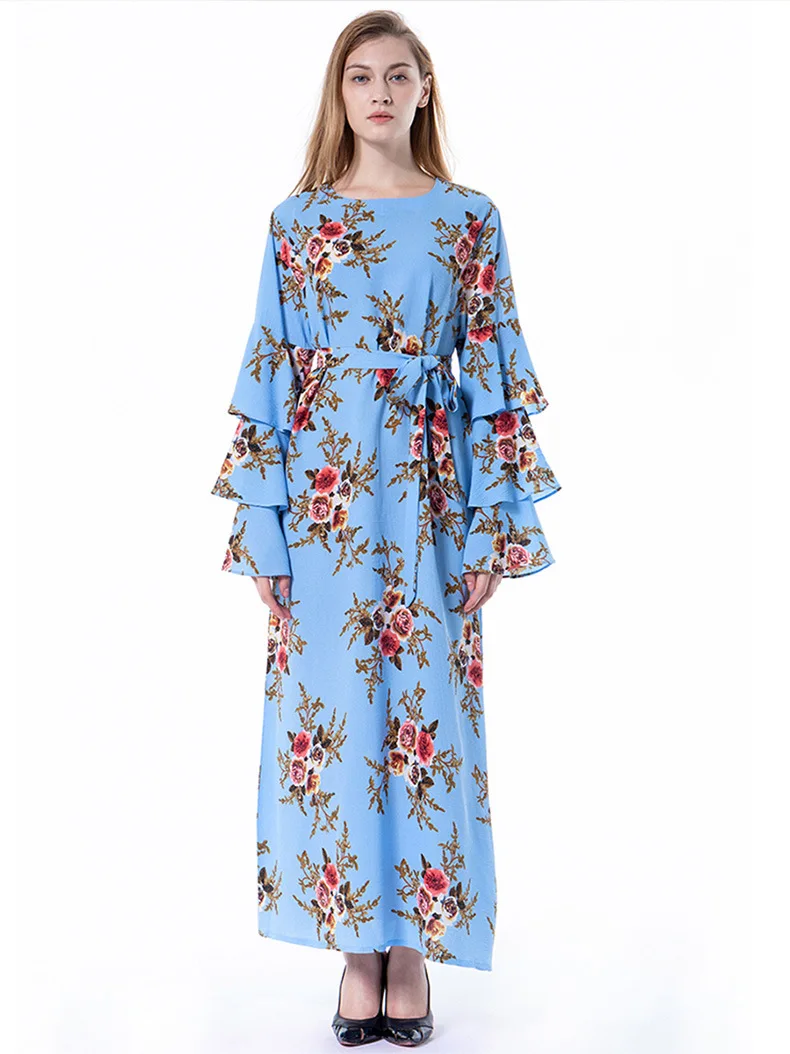 Для женщин мусульманский Абаи платье цветочный Рисунок Исламская одежда плюс Размеры 7XL длинными расклешенными рукавами кафтан джилбаба