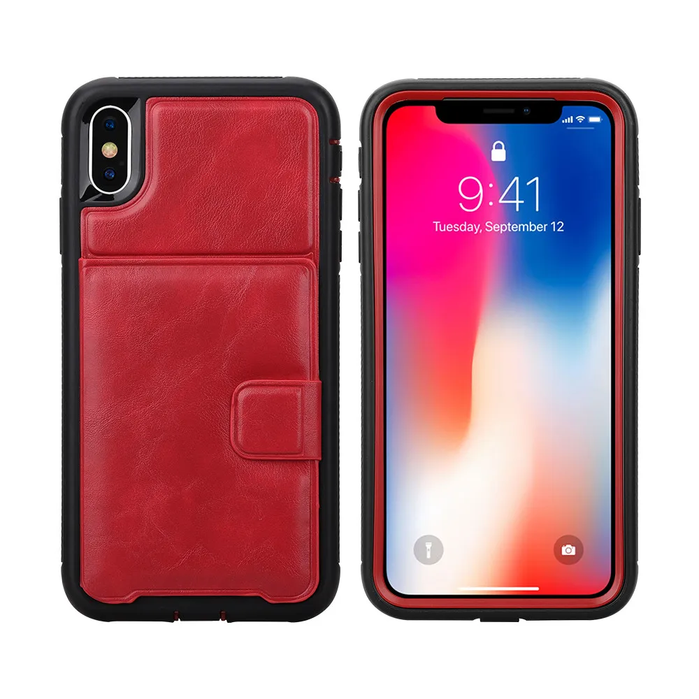 Для Apple iphone XS Max XR X чехол для телефона многофункциональный жесткий кожаный iphone xs xsmax защитный чехол Магнитная Рамка Бампер корпуса - Цвет: Red