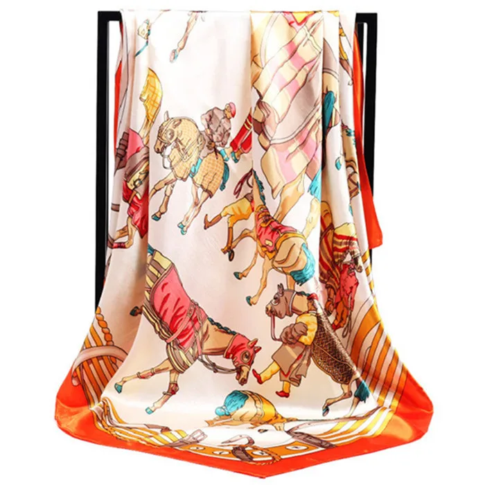 Женский шелковый шарф, модный цветочный принт, квадратный платок, шарфы для девушек, роскошный бренд, шали, Шелковый женский шарф, платок, сатиновый хиджаб, 90*90 см - Цвет: A-63