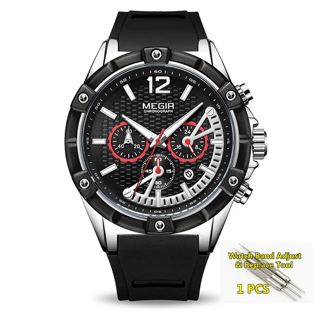 Relogio мужские спортивные часы для мужчин MEGIR Элитный бренд творческий наручные часы Мужские Силиконовые Большой цифровой хронограф часы для мужчин - Цвет: silver black