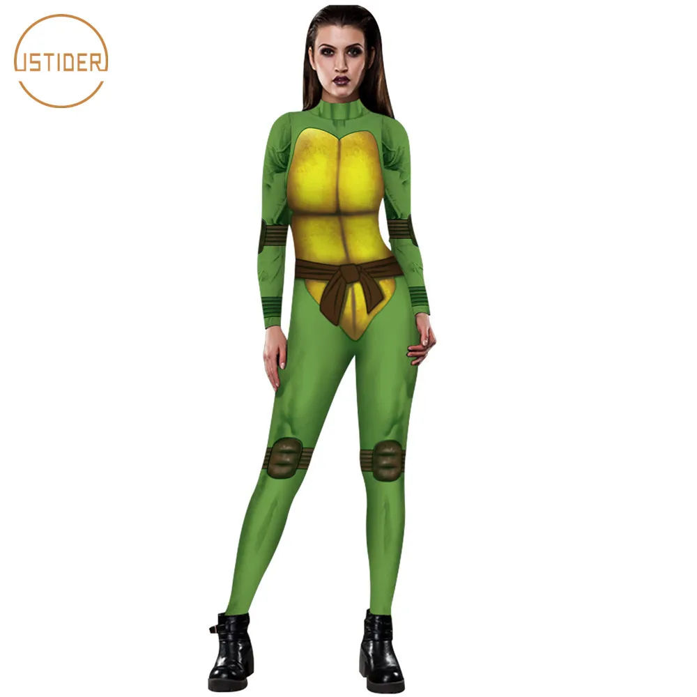 ISTider/костюм черепахи-ниндзя для подростков; боди с 3D принтом для Хэллоуина; сексуальный облегающий женский комбинезон; комбинезоны; S-XL