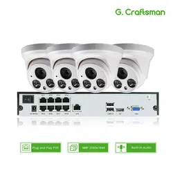 4ch 5MP с аудиовходом PoE Комплект H.265 Системы CCTV безопасность NVR до 16ch 5MP Indoor ИК ip-камера видеонаблюдения P2P G. Craftsman