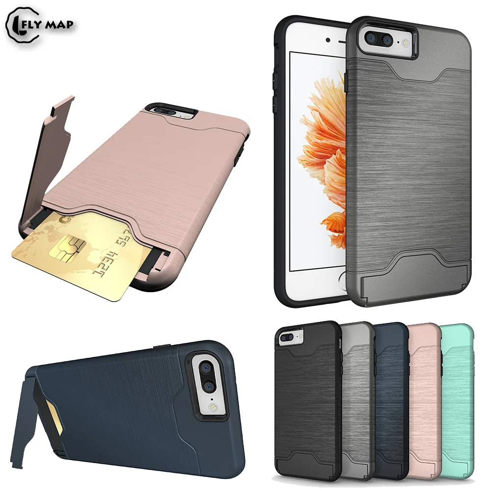 Koop Verborgen Kaartsleuf Telefoon Case voor Apple iphone 7 Plus 5.5 Armor Creditcard Telefoon Achterkant voor iphone 8 Plus Zwart Bumper Coque