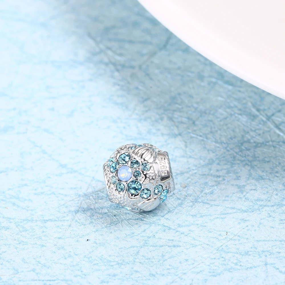 RainMarch Fits Pandora Charms Bracelet Original 925 Silver Charms Blue Crystal Round Beads Female DIY Jewelry Making Wholesale (4)