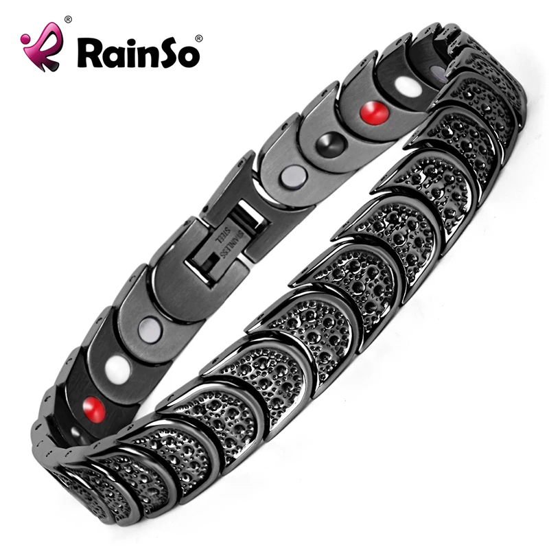 Rainso Titanium Bracelet for Men 4 Elements Health Magnetic Bracelets&Bangles Black Squamiform Design Men's Jewelry OTB-768BFIR Rainso Titanium Bracelet for Men 4 Elements Health Magnetic Bracelets&Bangles Black Squamiform Design Men's Jewelry OTB-768BFIR