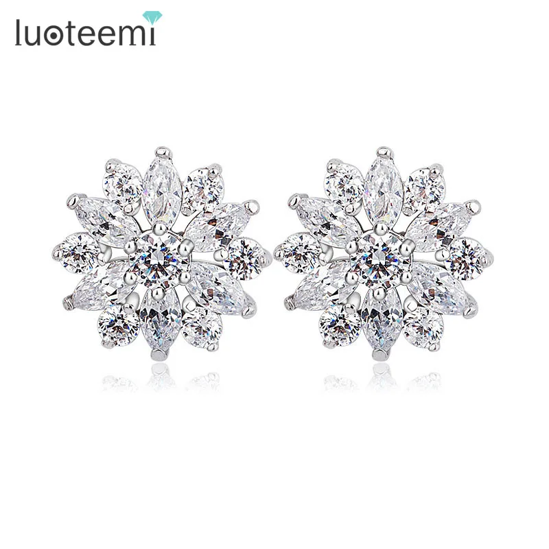 

LUOTEEMI Luxury Excellent Cut Cubic Zircon CZ Crystal Flower Earrings Fashion Bridal Wedding Jewelry for Women