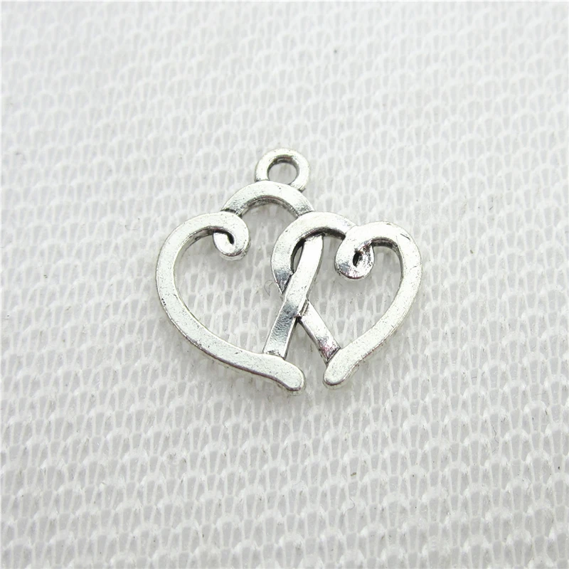 

New Arrive 20pcs/lot Silver two heart charms dangle charms hanging lobster clasp floating charms Diy jewelry accessories