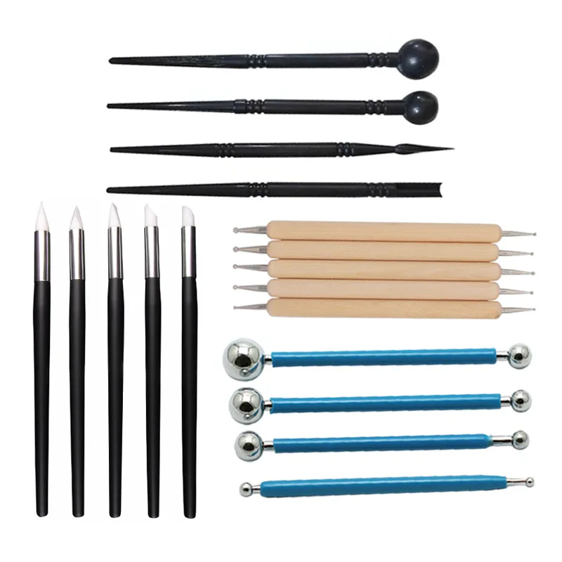 

18PC Ceramic Clay Sculpture Tool For Silicone Pen Indentation Pen Stainless Steel Ball Plastic Carved Modeling Tools Combination