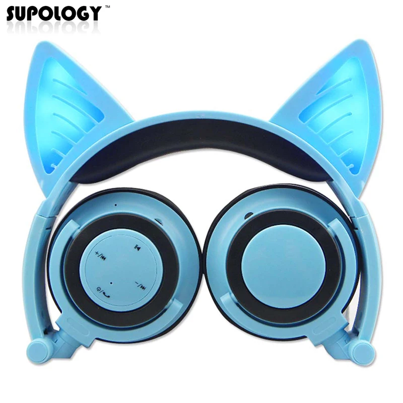 

SUPOLOGY Cute Glow Bluetooth Cat Ear Headphones for Girls Children Led Cat Ears Gaming Headset with lights for Phone Computer