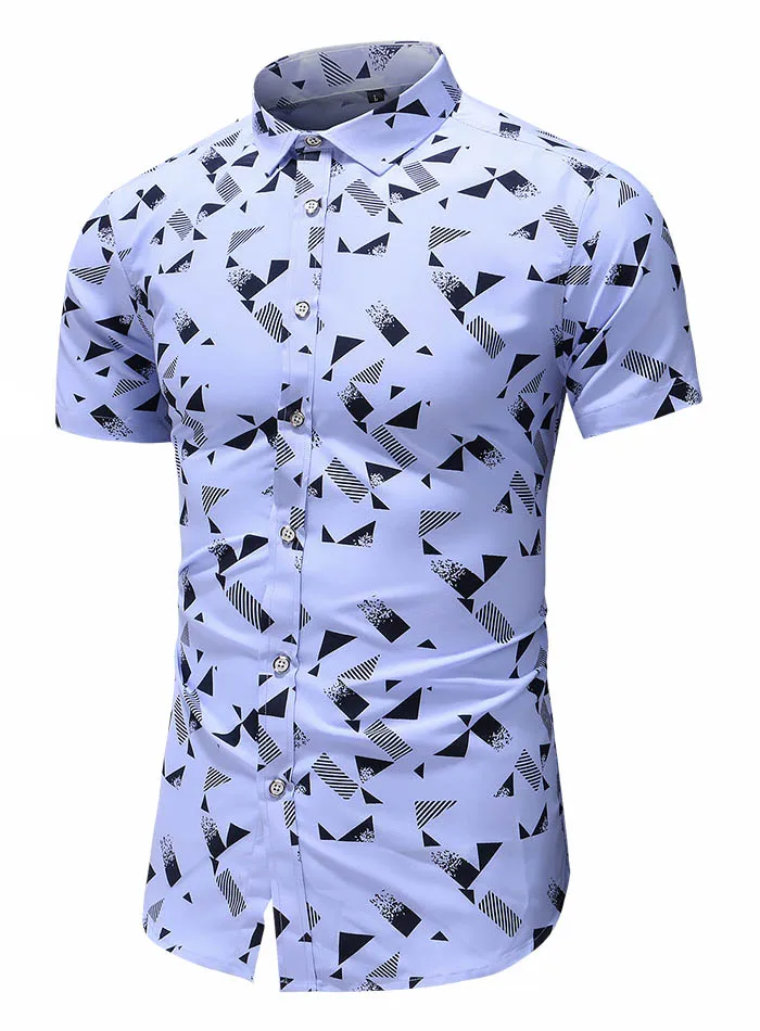 Мужская Повседневная рубашка с геометрическим принтом и отложным воротником, летняя модная мужская рубашка с короткими рукавами и