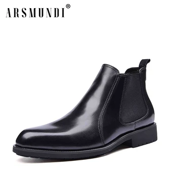 

2018 Latest Mens Chelsea Boots Genuine Leather Elastic Band Round Toe Cow Leather Shoes Chakku Ankle Dress Wedding Boots
