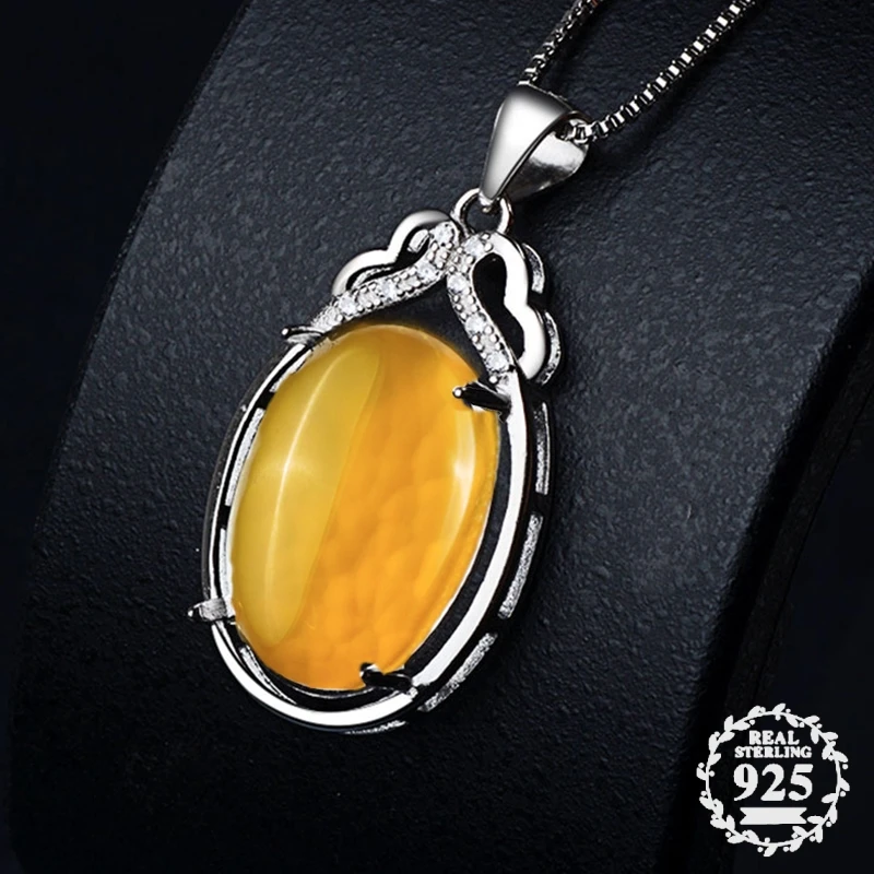 

NOT FAKE S925 Sterling Silver Israel Amber Pedants Artisan Baltic Antique For necklace lithuania Chalcedony Yellow