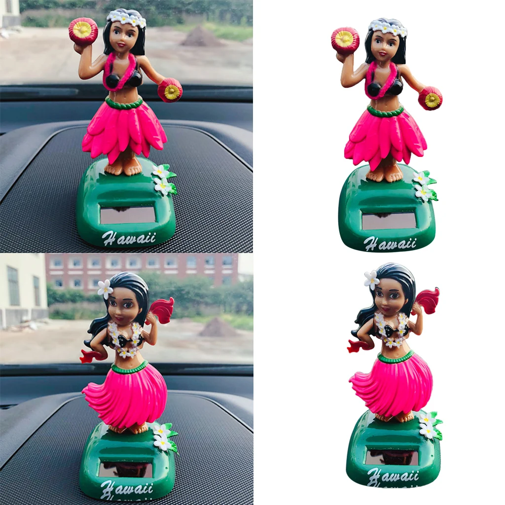 Hawaii Girl Car Dashboard Ornament Office Desk Bobblehead Solar Toy 2Pcs/Set