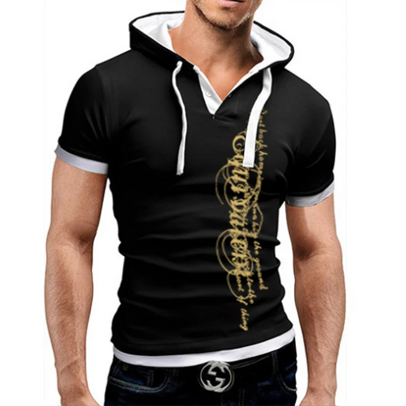 

Men T-Shirt Summer 2018 Brand Short Sleeve Hooded T Shirt Slim Tops Fashion Mens Tee Shirt T Shirts Plus Size 5XL QAW
