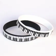 1 pc venda quente preto branco impresso piano keycboard silicone pulseira música nota pulseira & pulseiras para amantes de música fãs presente sh081