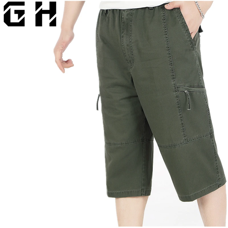 

Male Long Army Green Khaki Men Tactical Short Plus Size Summer Men's Baggy Multi Pocket Military Zipper Cargo Short Hot breeches