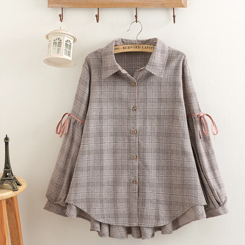 Womens tops and blouses Fashion Single Breasted Vintage Plaid Shirts women Loose Plus size Long sleeve Blouse 2019 Spring Shirt Womens tops and blouses Fashion Single Breasted Vintage Plaid Shirts women Loose Plus size Long sleeve Blouse 2019 Spring Shirt