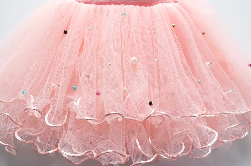 Мода для маленьких девочек Летняя юбка-пачка юбки из сетки бисер печати сетки принцесса девушки Балетки Танцы вечерние юбка хлопок Костюмы