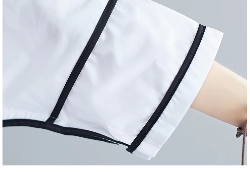 2806 летняя белая рубашка для женщин с большими карманами, черная полосатая Повседневная Туника большого размера, рубашка свободного размера плюс, белая модная блузка