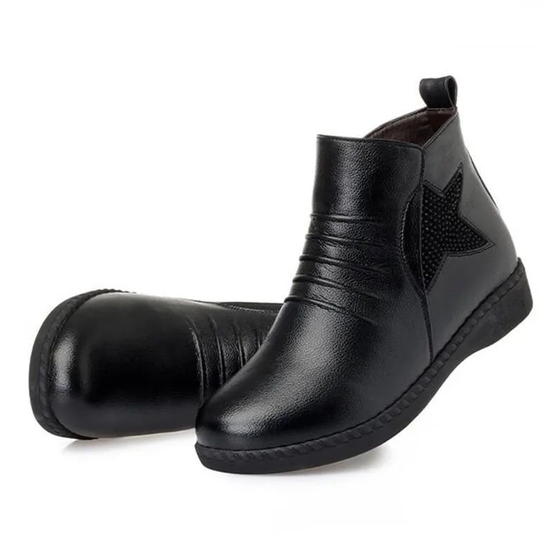 Plush Cloth Vaca Una Mujer Lana Moda Inside 2018 Botas Nuevas Antideslizante Inside Cotton Suave Piel Invierno wool Inside short Fondo Cuero De Negro Cuñas Zapatos c81UPq
