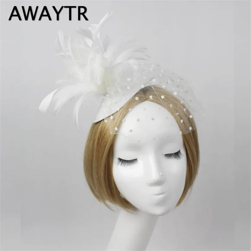 AWAYTYR ретро благородные свадебные шпильки для волос с перьями головные уборы женские вечерние банкетные кружевные заколки для волос аксессуары для волос