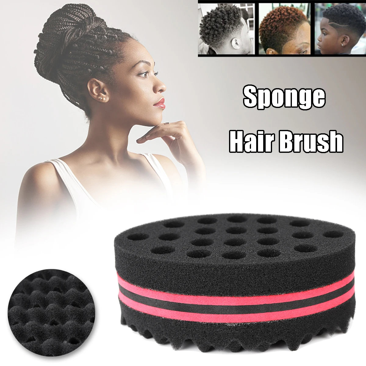 Oval Double Sides Magic Sponge Hair Brush Wave Dreads Twisting Locks