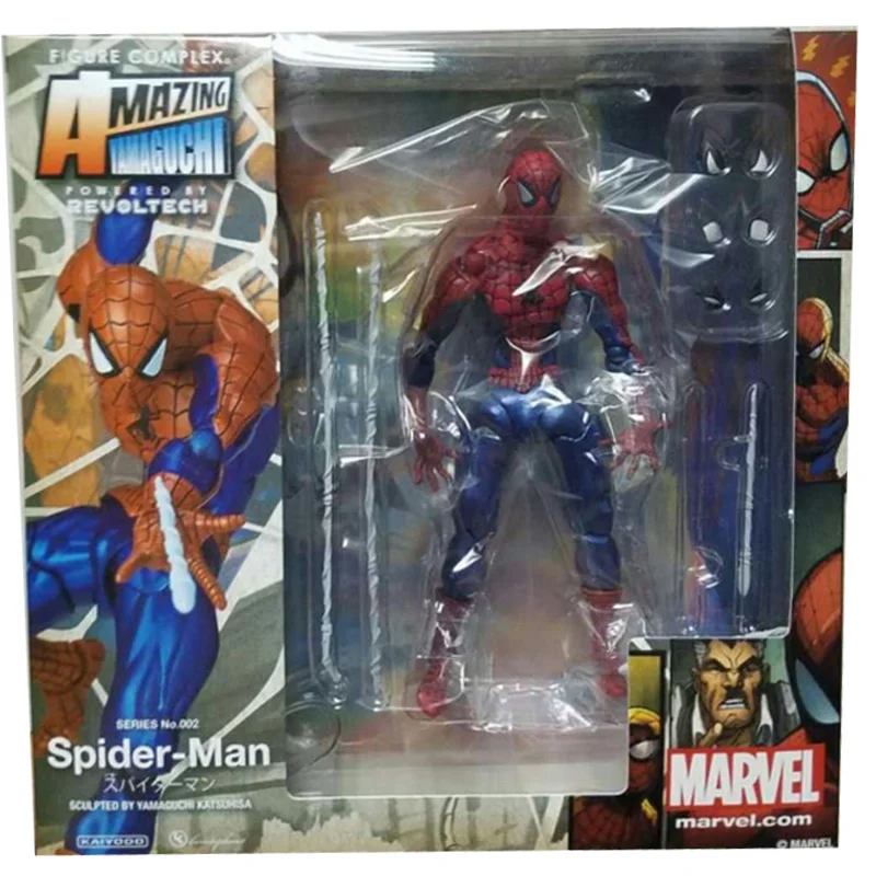FIGMA X-MAN Series Spiderman Figure NO.001 Revoltech Deadpool With Bracket NO.002 Revoltech Spider Man Action Figures (7)