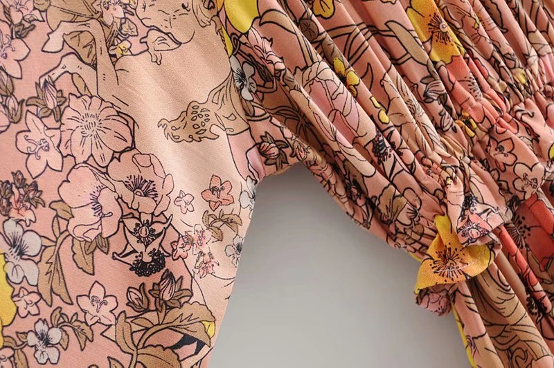 Винтажное шикарное женское пляжное богемное мини-платье с цветочным принтом на шнуровке и кисточками, женское летнее платье в богемном стиле с v-образным вырезом и оборками, vestidos