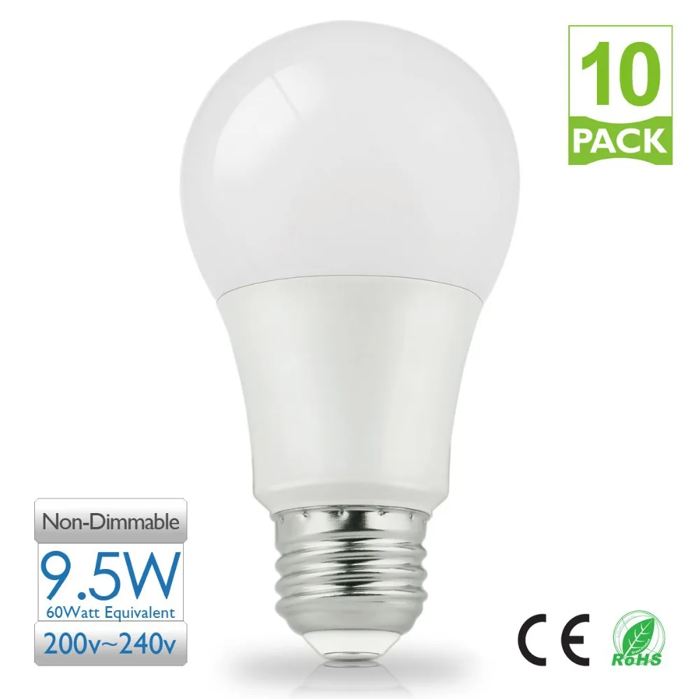 10pcs 9.5W E27 A60 LED Light Bulb 800 Lumens 5000K Daylight Bulb Lamp for Home and Office Bulb Light 60W Equivalent 220V 240V|lamp light bulb|lamp lighting - AliExpress