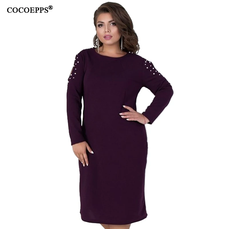 CACNCUT 5XL 6XL женское платье большого размера весеннее Повседневное платье с длинным рукавом большого размера женское элегантное вечернее платье - Цвет: Фиолетовый