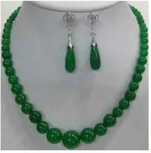 Pretty real nature green jades necklace earring set color Fashion Free shipping