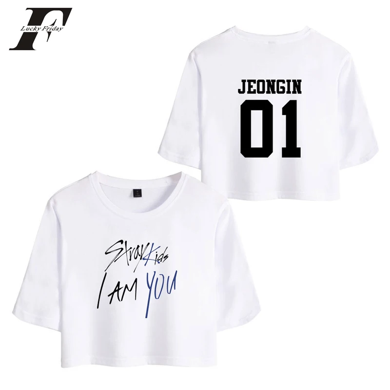 

2018 new Fashion Stray Kids I Am You Idol Kpop FELIX 00 hit hop Tops Short Sleeve T-shirt Women Summer Crop Top Hip Hop Clothing