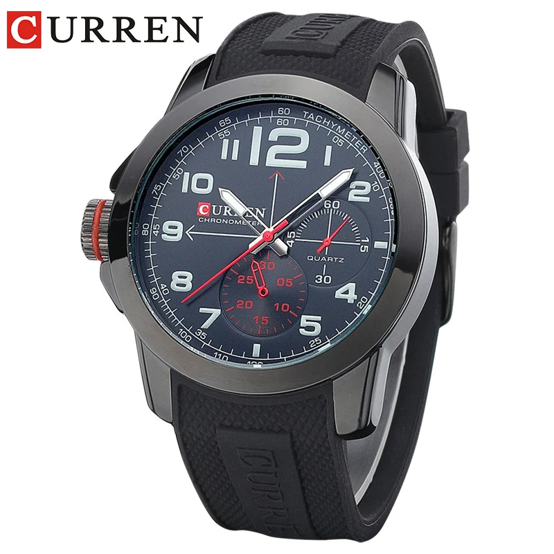 CURREN 8182A мужские спортивные военные кварцевые часы большие наручные с круглым