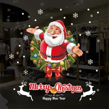 Merry Christmas Санта Клаус стены комнаты стикер Фреска Декор Наклейка Съемные новогодние наклейки на окно OC20