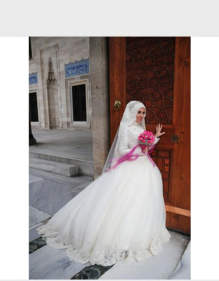 

vestido de noiva New Design Muslim Wedding Dress With Hijab Long Sleeve Lace Arabic Wedding Gowns Long robe de mariage