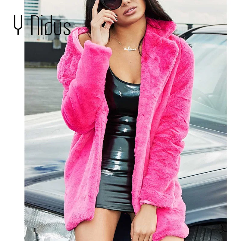 Fur Coat Winter Woman Blend Overcoat 2018 Fluffy Faux Fur Warm Outwear Coat Long Sleeve Jacket Pockets Cardigan Casaco Feminino