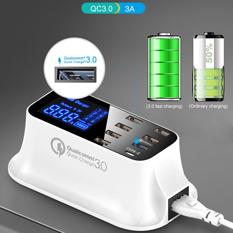 سريع تهمة 3.0 الذكية USB نوع C وحدة شاحن Led عرض سريع شحن هاتف لوحي USB شاحن آيفون سامسونج محول سريع تهمة 3.0 الذكية USB نوع C وحدة شاحن Led عرض سريع شحن هاتف لوحي USB شاحن آيفون سامسونج محول