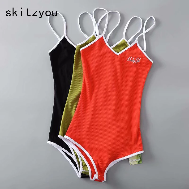 Женский облегающий боди skitzyou черный/красный с буквенным принтом без рукавов для