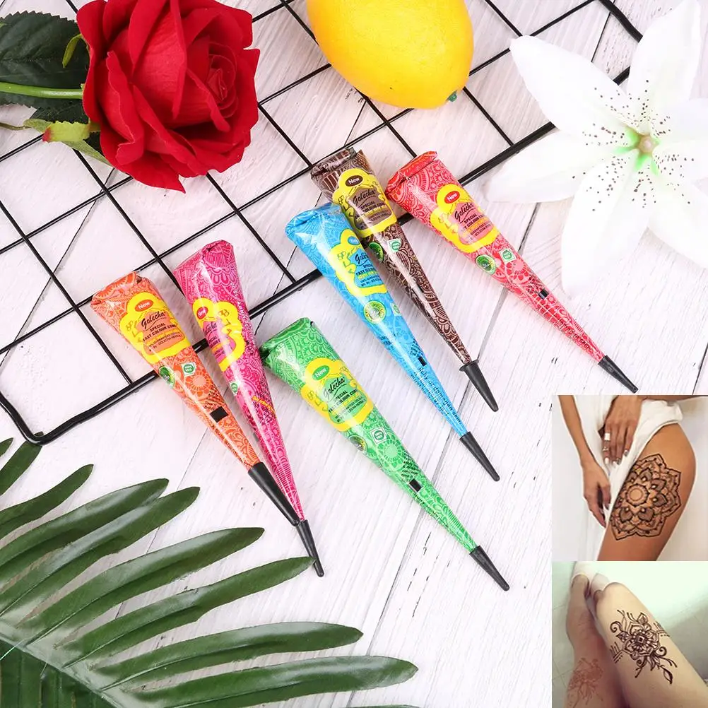 

25G Indian Henna Tattoo Paste Colored Henna Cones Red Blue Green Cream Temporary Tattoo Body Paint Design Drawing