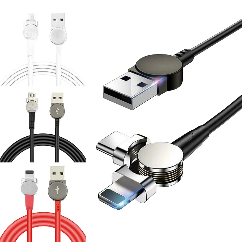 Magnetic USB Type C Nylon Braided Data Cable With LED Indicator And 180 Degree Rotating Magnetic Data Line