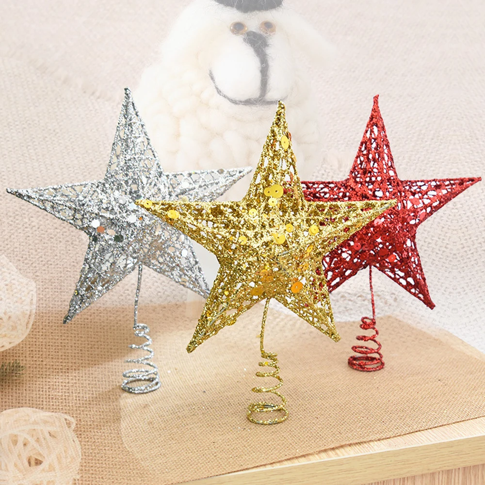 Christmas Tree Topper Glitter Star Home Decor Merry Christmas Sequin Ornaments Tree Topper Colorful Craft Xmas DIY Accessories