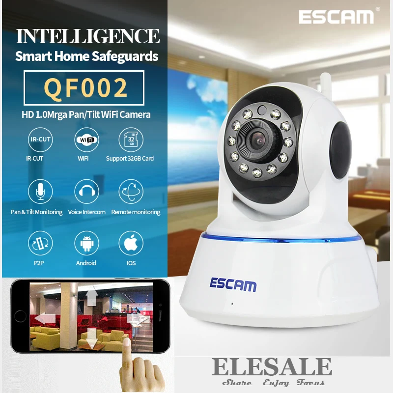 ESCAM QF002 HD 720P IP Camera Wifi Wireless Baby Monitor IR-Cut Night Vision P2P Onvif Security Camera Audio Intercom